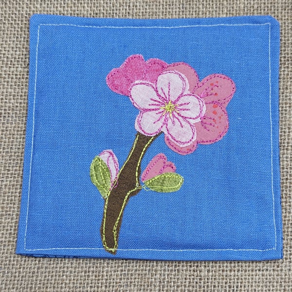 Cherry blossom fabric coaster (right leaning)
