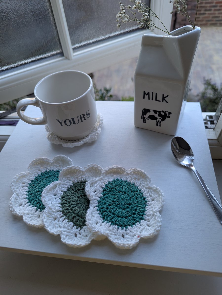 Crochet Green Flower Coasters 