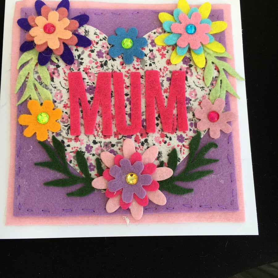 Mum floral felt handmade card