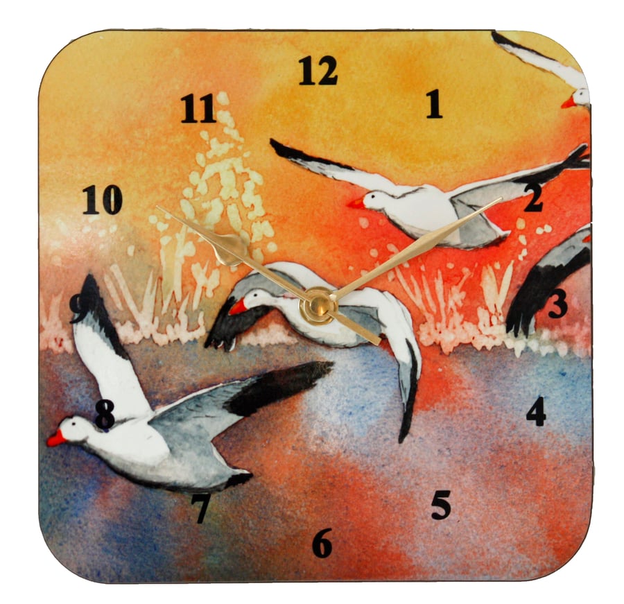 Wall Clock - Flock of Geese from original drawings - Folksy