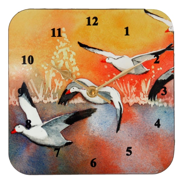 Wall Clock - Flock of Geese from original drawings - Folksy
