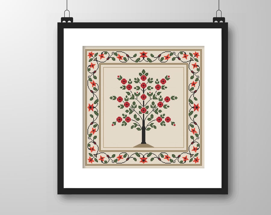 214 Cross Stitch Pattern Flowers of India, inlaid marble column of the Red Fort