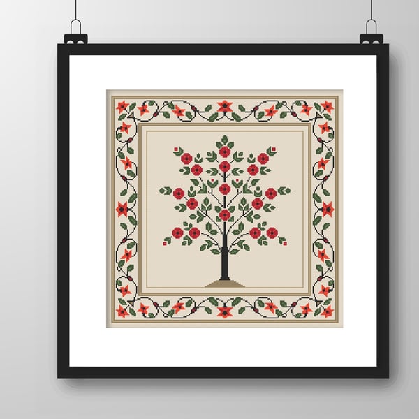 214 Cross Stitch Pattern Flowers of India, inlaid marble column of the Red Fort