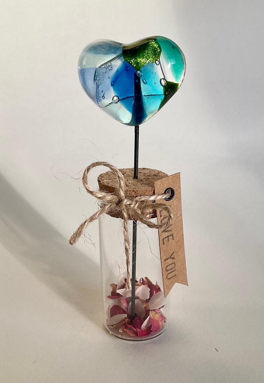 Handmade Fused Glass Heart in vase