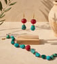 Handmade Genuine Coral & Dyed Howlite Jewellery Set Earrings and a Bracelet - Image 1
