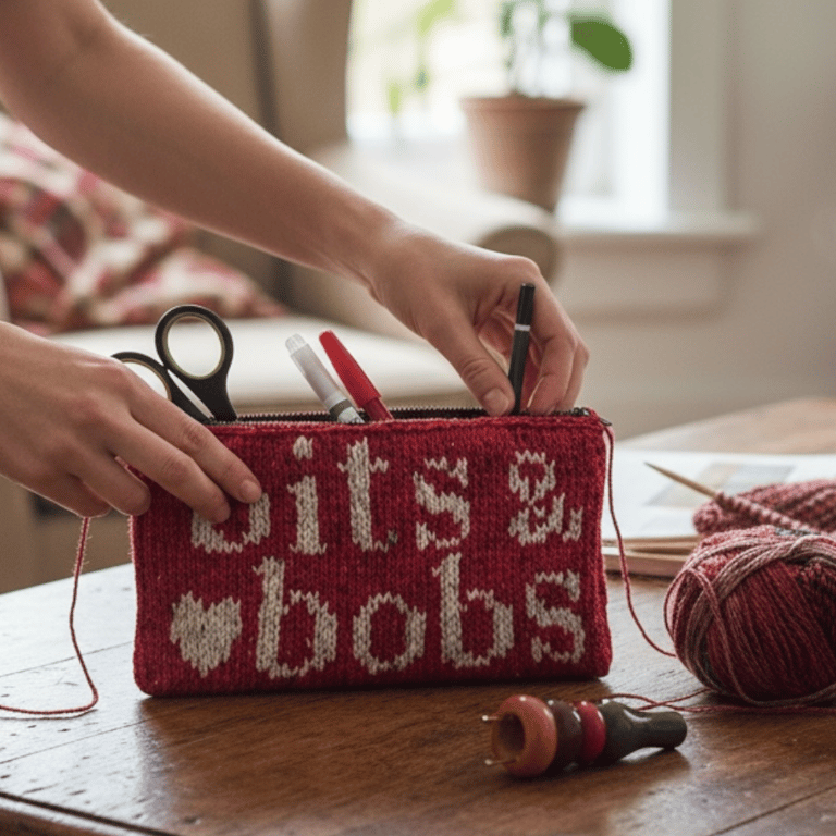 Red knitted pouch to keep your bits & bobs safe