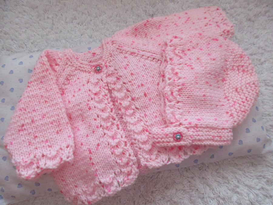14" Newborn One Button Cardgan & Bonnet Set