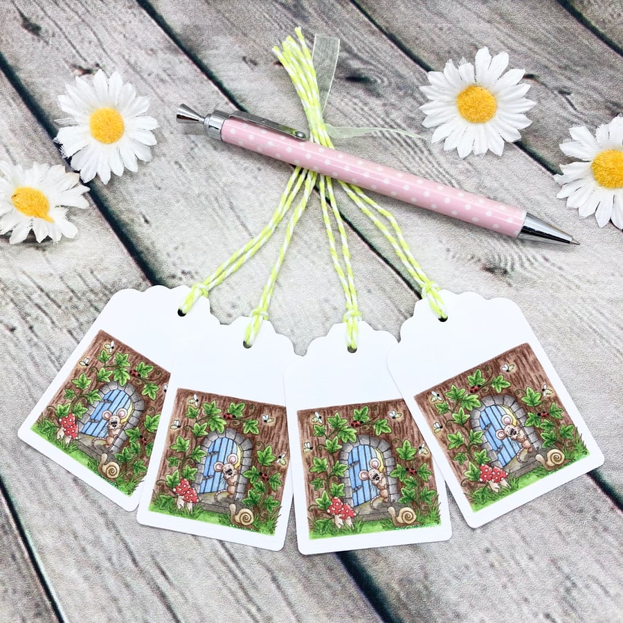 Woodland Mouse Gift Tags - set of 4 tags