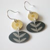 Folk art flower earrings in yellow and grey