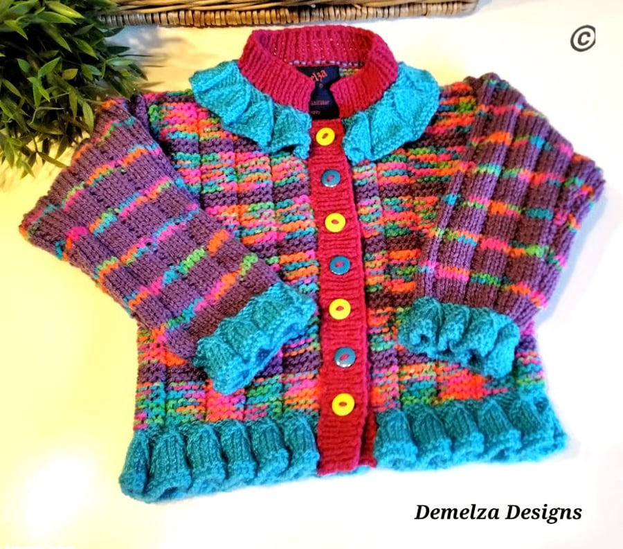 Designer Girl's Hand Knitted Jacket -Cardigan  18 - 24 months size