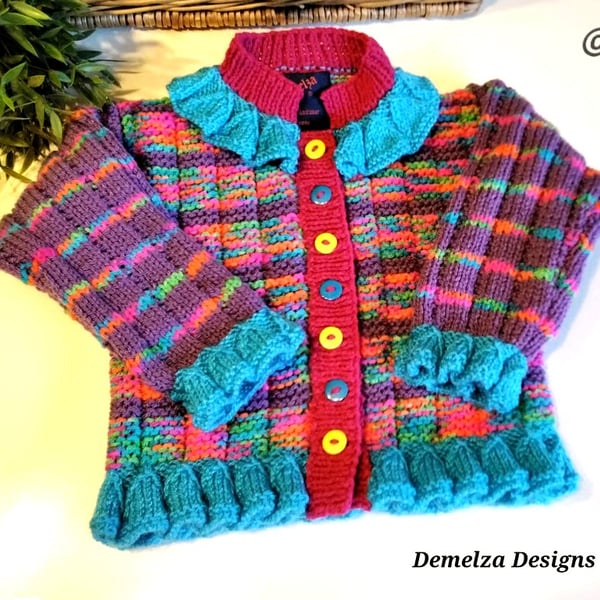 Designer Girl's Hand Knitted Jacket -Cardigan  18 - 24 months size