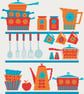 186B - Retro Kitchen Coffee Pot, Cups, Pots & Pans - Warm - Cross Stitch Pattern - Image 3