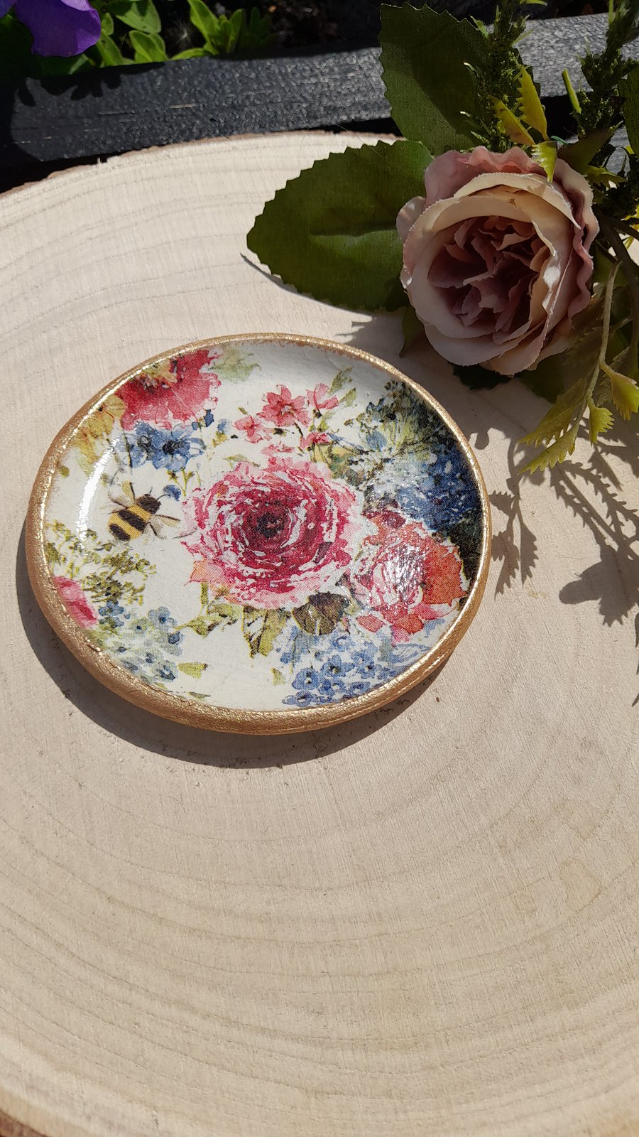 Rose & Bee Clay Trinket Dish 