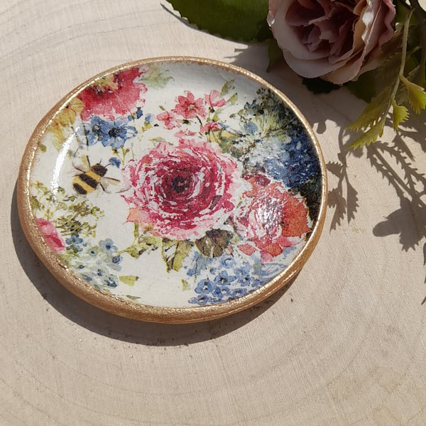 Rose & Bee Clay Trinket Dish 