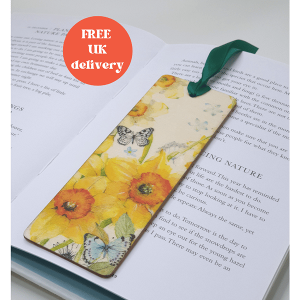 Daffodils wooden bookmark, spring flowers, gift for her stocking filler 