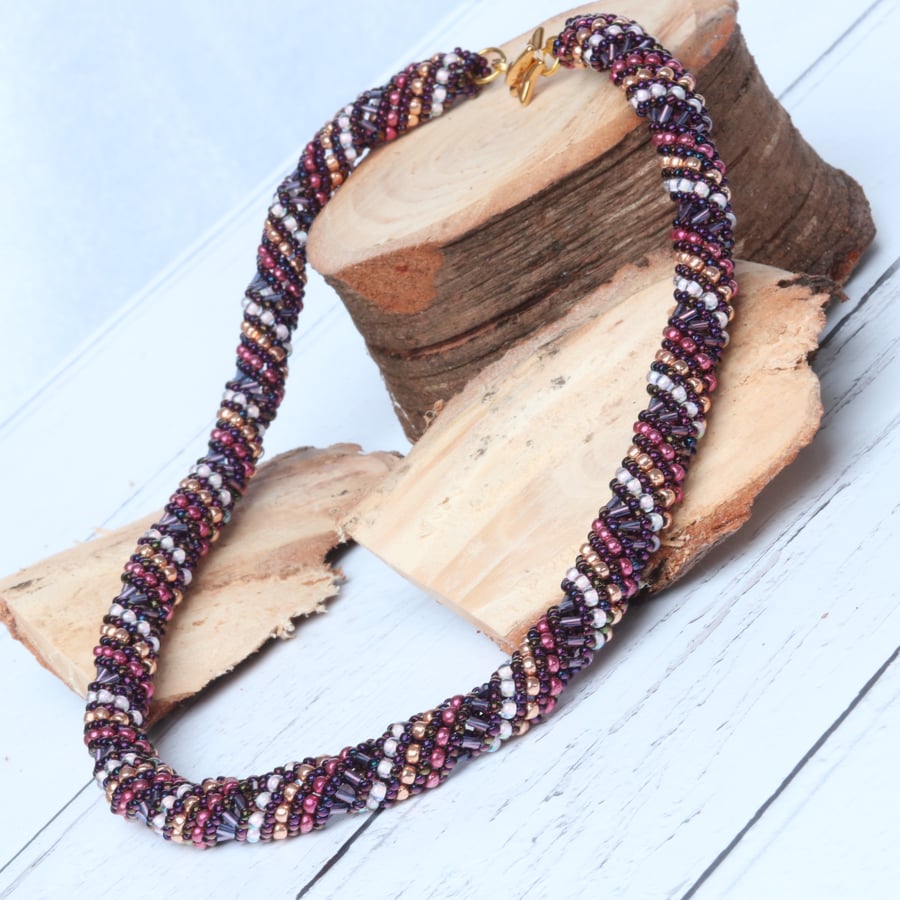 Amethyst, Pink and Gold Russian Spiral Necklace 