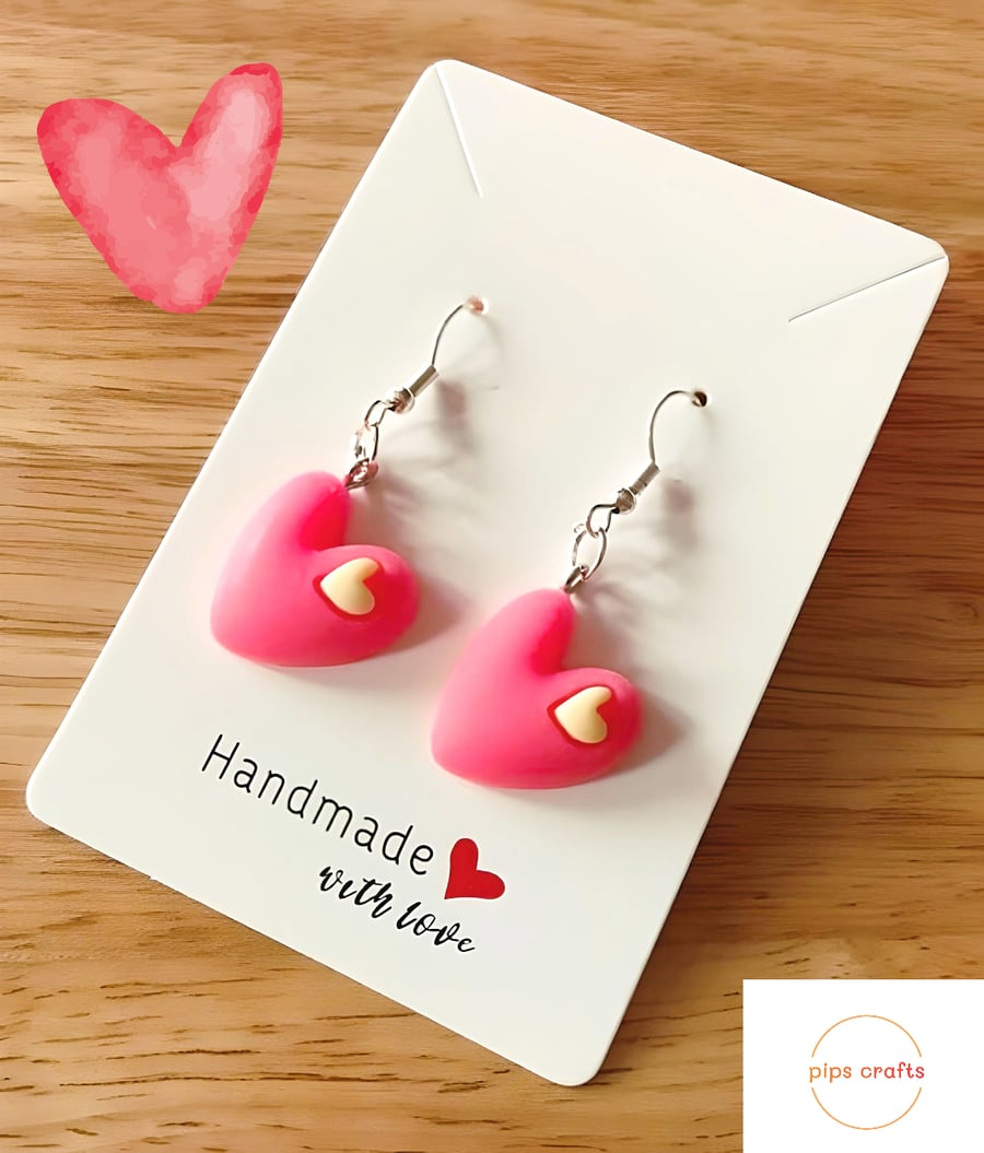 Quirky & Fun Love Heart Earrings - 925 Silver Hooks, Jewellery