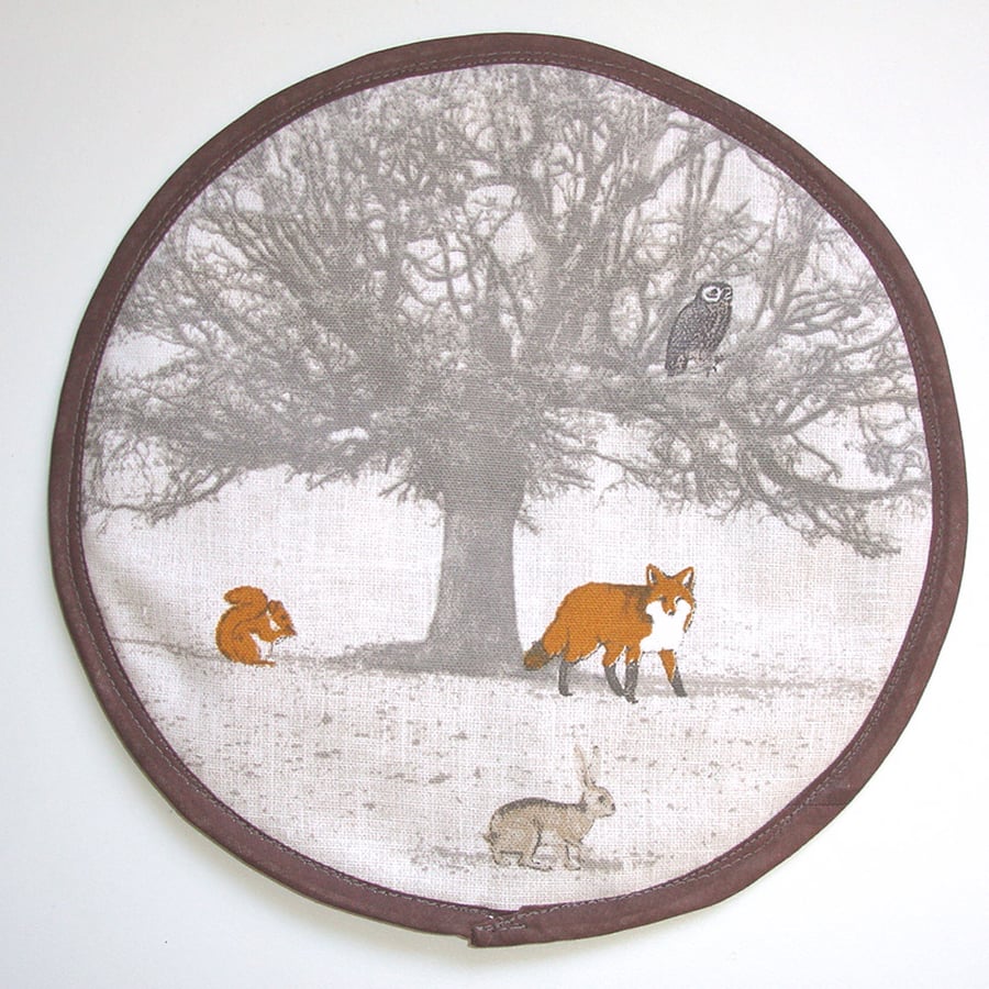 Kitchen Mat 8" Pad Dining Table Pot Stand Surface Saver Trivet Fox Owl Rabbit