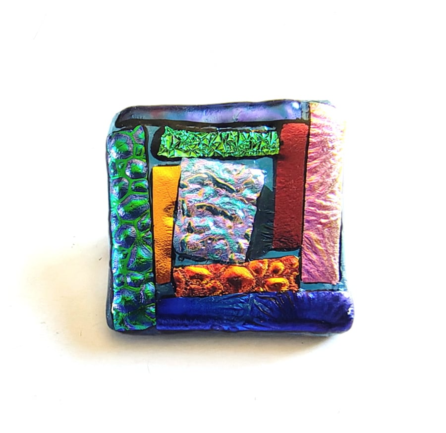 Dichroic L007 Luxury Fused Glass Patchwork Brooch Handmade 
