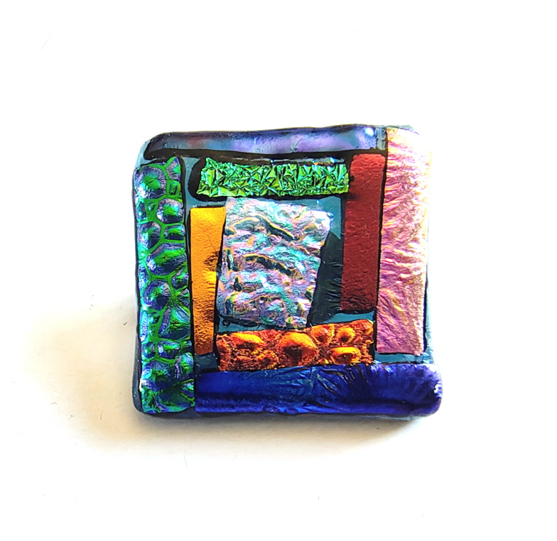 Dichroic L007 Luxury Fused Glass Patchwork Brooch Handmade 