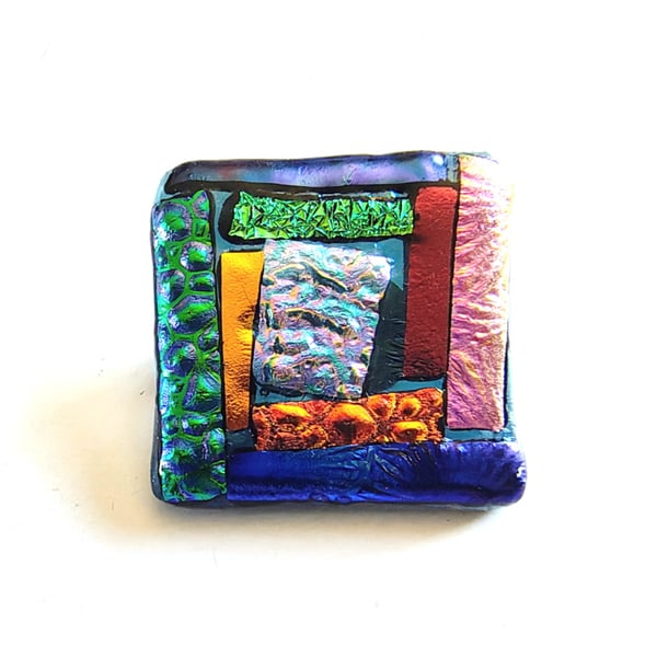 Dichroic L007 Luxury Fused Glass Patchwork Brooch Handmade 