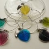 Glass and Small Silver Leaf Wine Glass Charms Set of 6  WG9