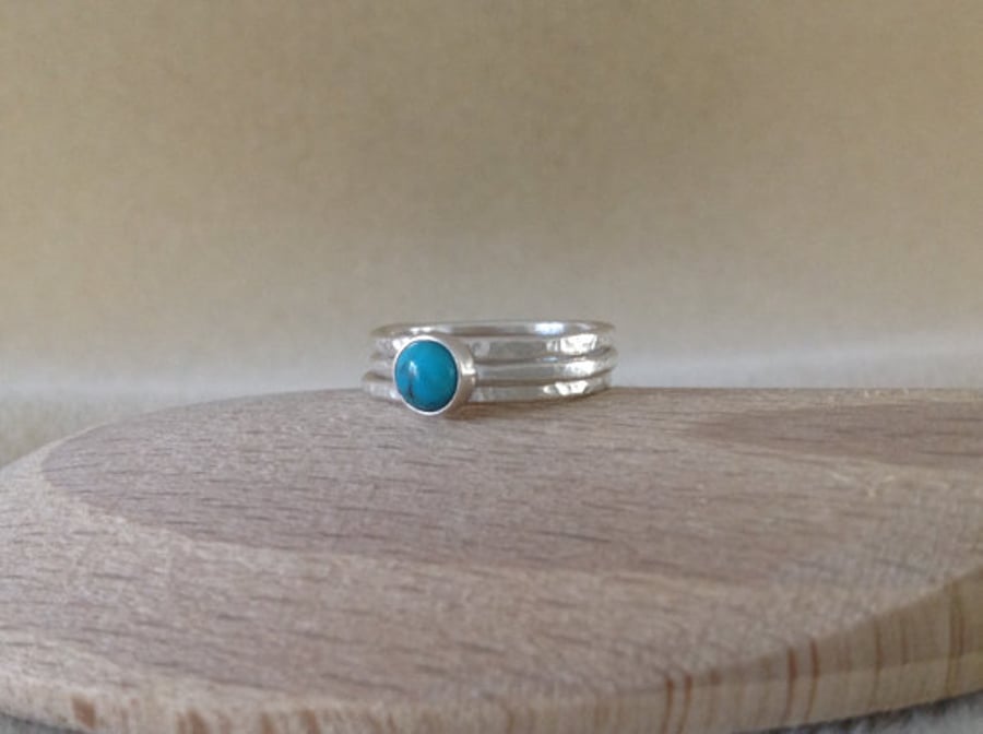 Turquoise all Fine silver dainty triple stacking ring set