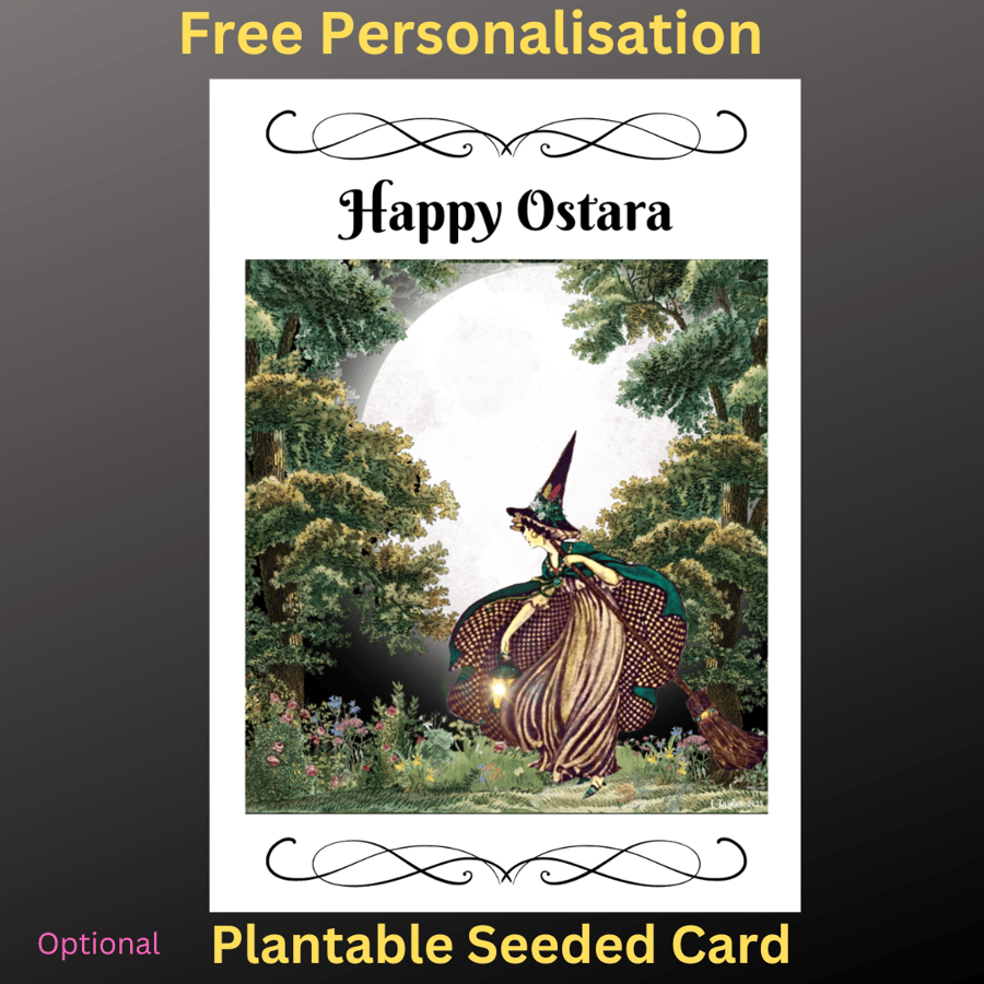 Happy Ostara Card Moonlight Witch Personalised Seeded Option Wiccan Pagan Moon