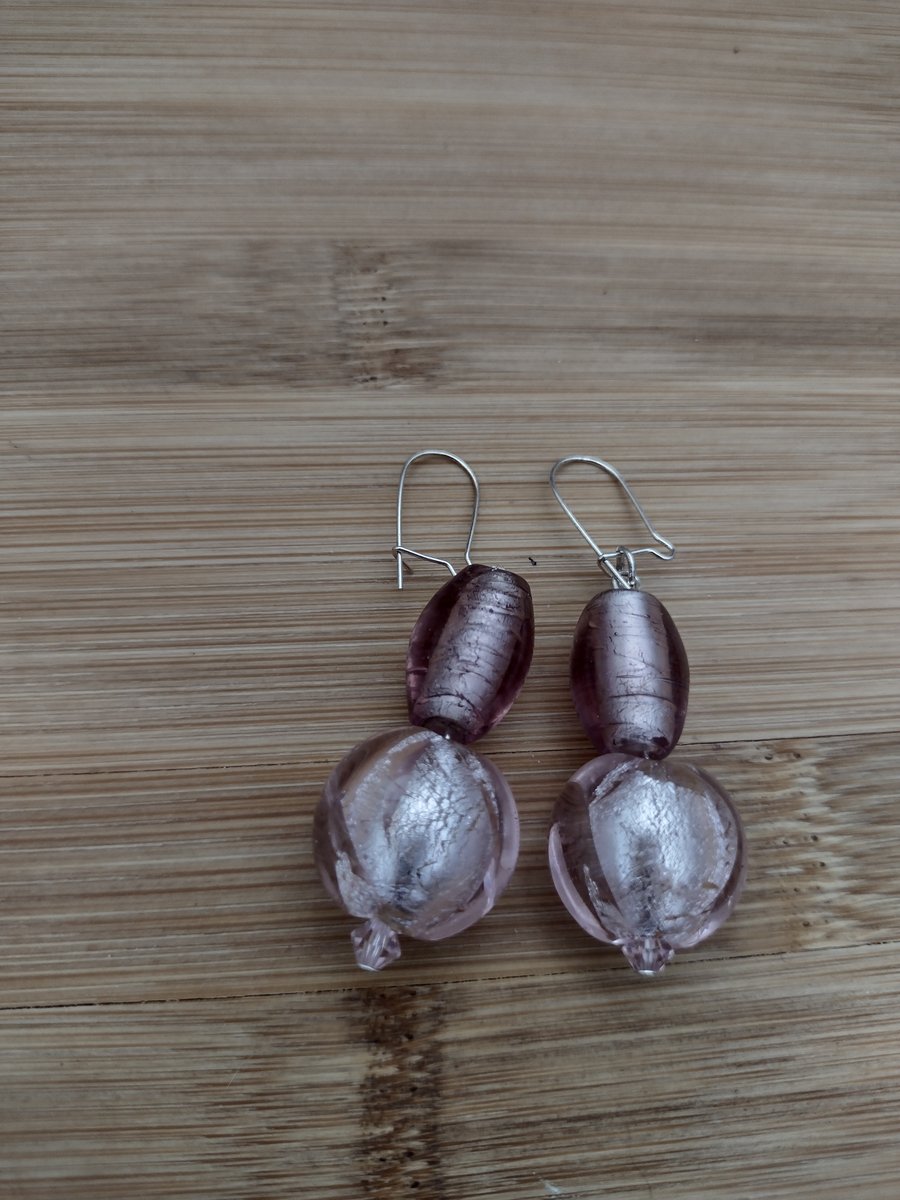 Pink glass earrings lamp work beads