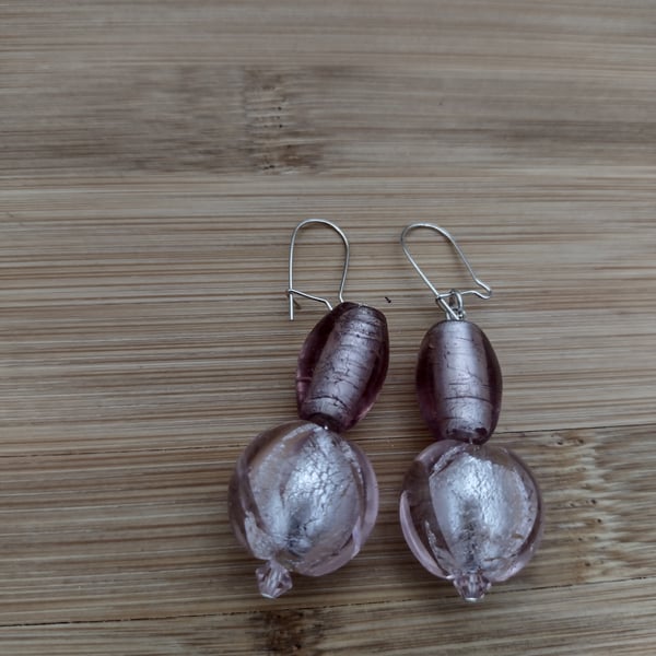 Pink glass earrings lamp work beads