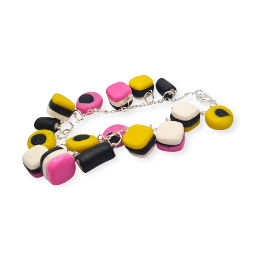 Liquorice Allsorts Charm Bracelet – Polymer Clay Miniature Sweets Jewellery