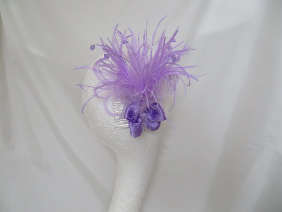 Lilac Lavender Feather & Crystal Feather Fascinator 