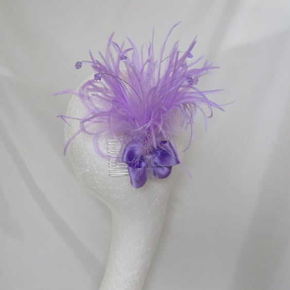 Lilac Lavender Feather & Crystal Feather Fascinator 