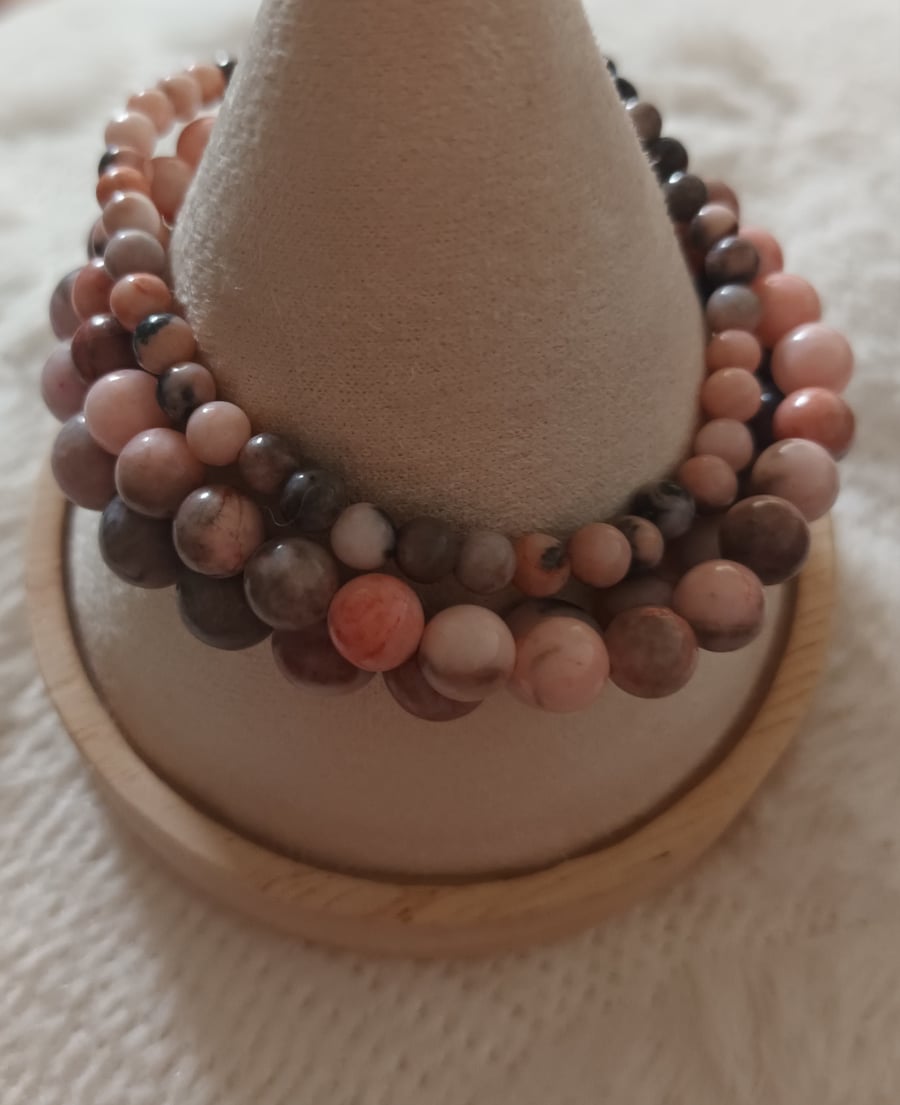 Pink Rhodonite Beaded Bracelets Set of 3