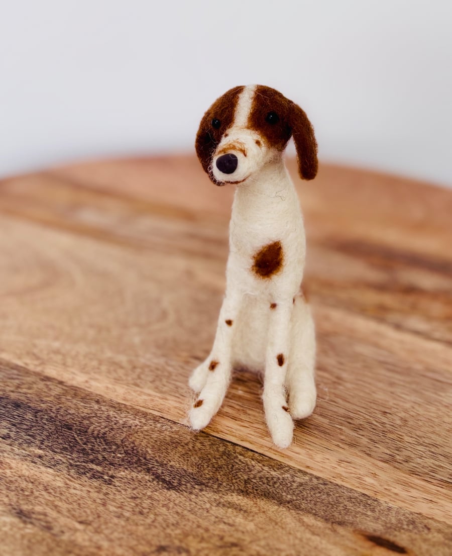 Needle felt wool Brown & White Springer Spaniel dog. Collectible