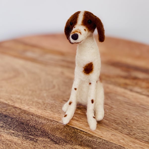 Needle felt wool Brown & White Springer Spaniel dog. Collectible