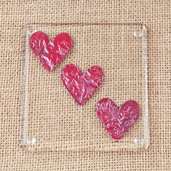 Love Heart Fused Glass Coasters Three Hearts