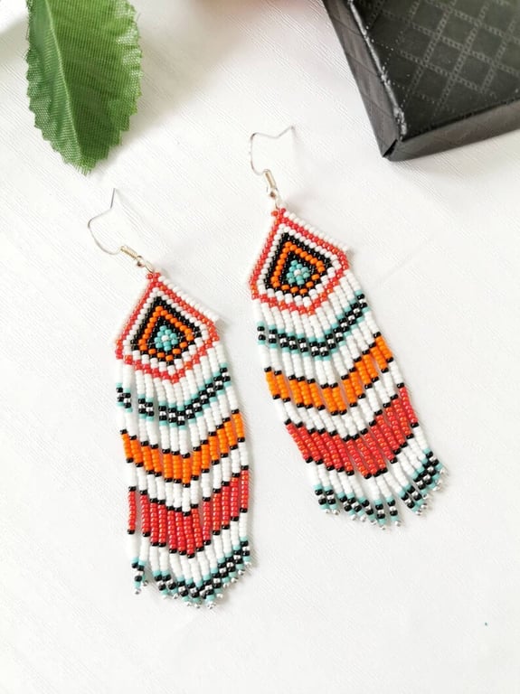 Long White Tribal Earrings