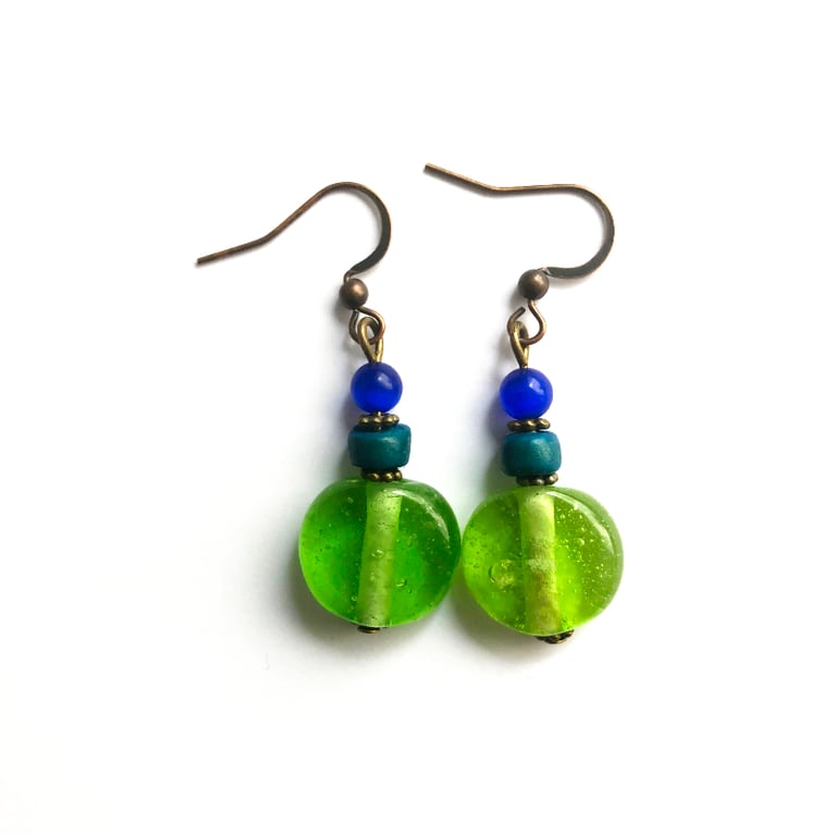 Apple Green Jade Blue Boho Style Drop Dangle Earrings