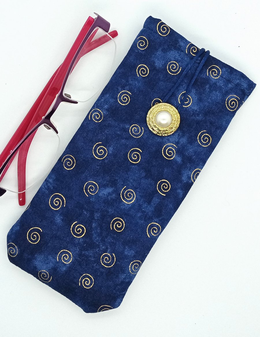 Navy with gold swirl Glasses Case 