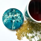 Cyanotype Seed Head Circular Coaster Set x4 (light wood finish)