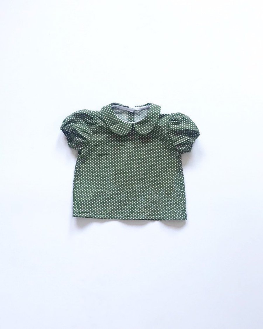 Girls Shirt - Polka Dot Blouse - Girls Peter Pan Collar Shirt - Green Clothing