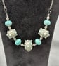mint green and cream bumpy lampwork glass beaded necklace - Image 8