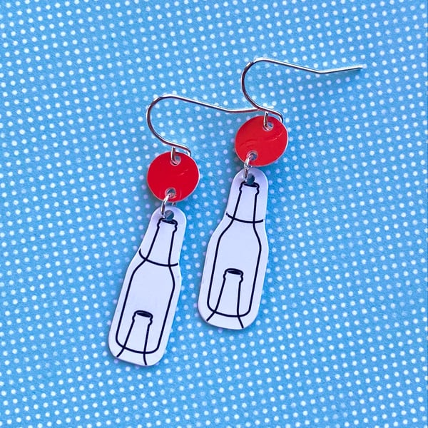 Recycled plastic white and red bottle earrings