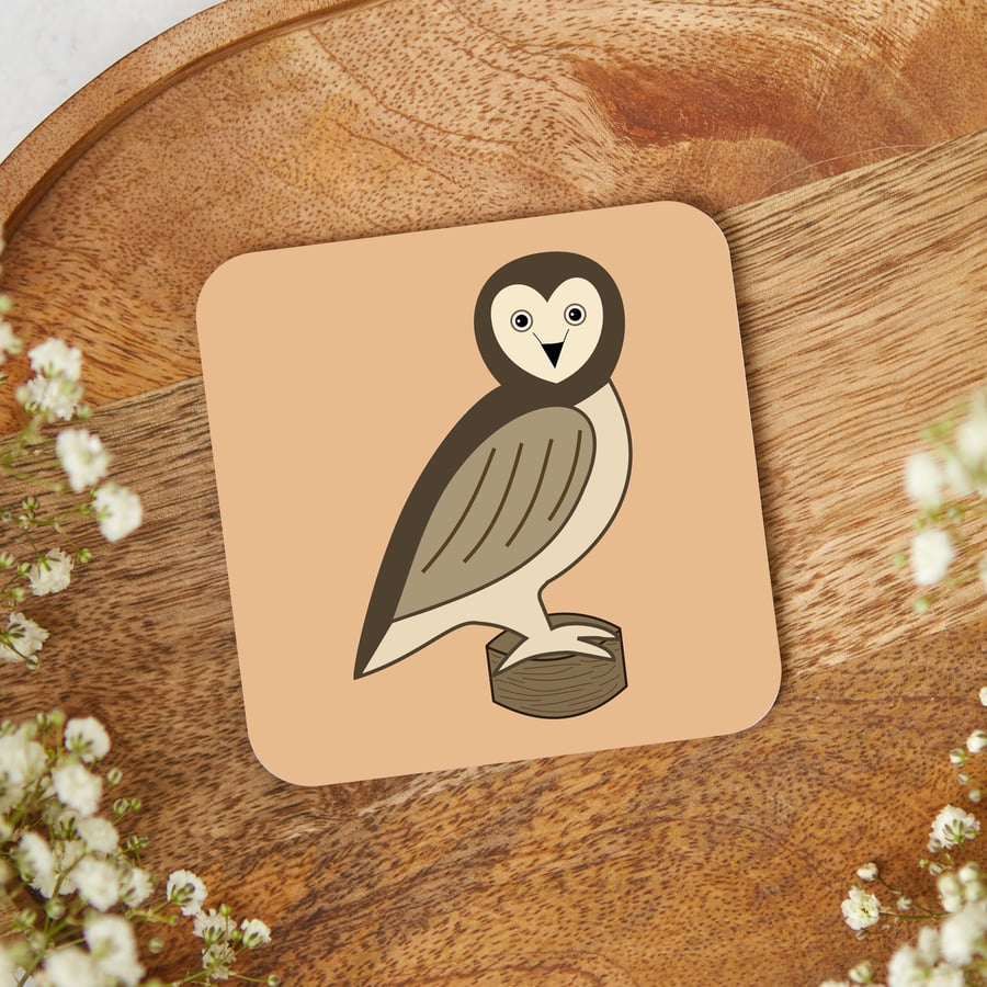 Owl Coaster, Bird Drinks Mats, Nature Homewares, Barn Owl, Tawny Owl