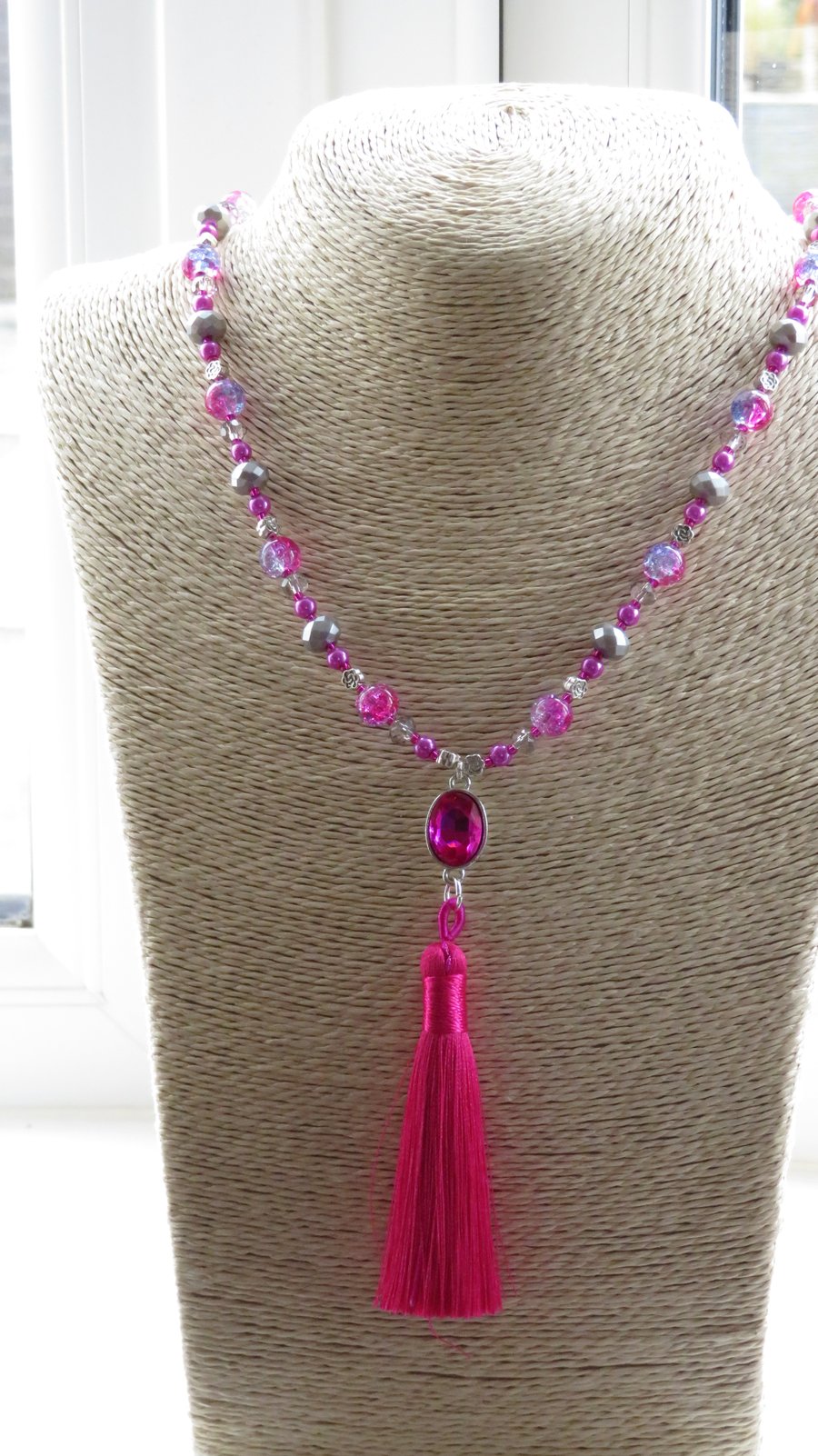 Fuchsia Tassel Necklace