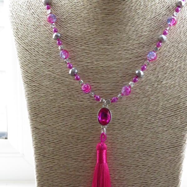 Fuchsia Tassel Necklace