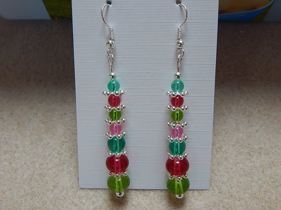 Earrings Dangle Silver Plated with glass beads