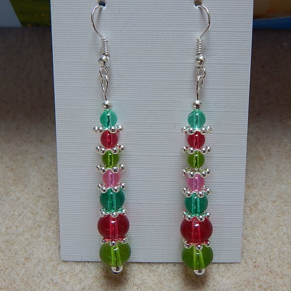 Earrings Dangle Silver Plated with glass beads