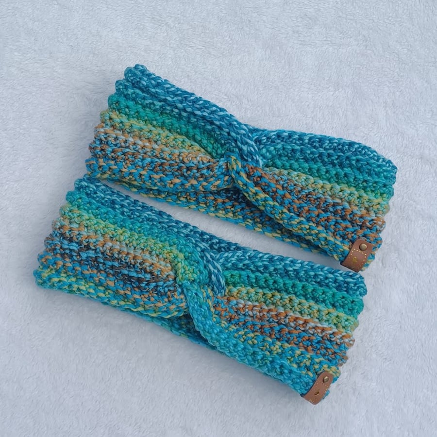 Crochet chunky headband, handmade blue ear warmer
